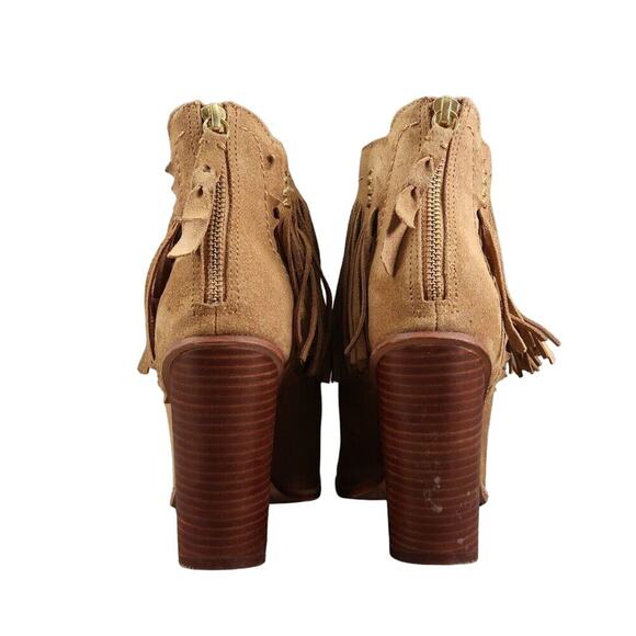 Cynthia Vincent Shoes Womens 9 Booties Fringe Leather Block Heel Fashion Western - Picture 4 of 15